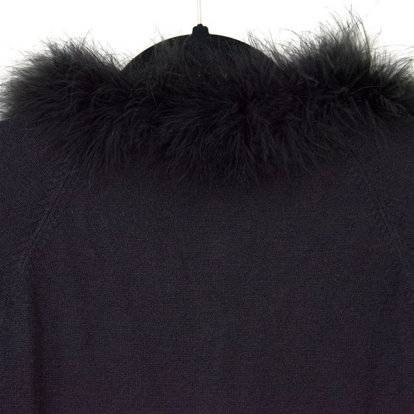 Vintage Talbots Black Acrylic Cardigan Sweater Faux-Fur Collar sz 14 - Picture 8 of 10